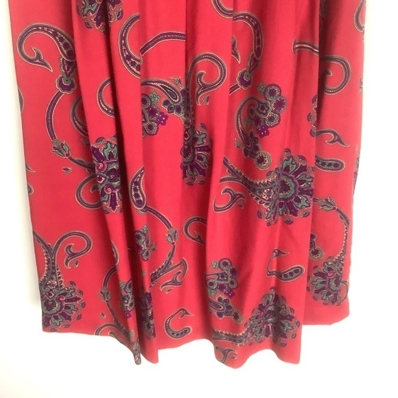 Talbots Vintage Pleated Paisley Wool Silk Blend Broomstick Skirt Red 8 - Picture 12 of 16